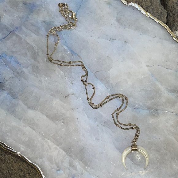 Jewelry - Vintage Lucite Horn Goldtone Pendant Necklace